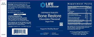 Photo of the Life Extension Bone Restore Chewable Tablets Chocolate Flavored Sugar-Free label