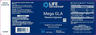 Photo of the Life Extension Mega GLA Sesame Lignans label