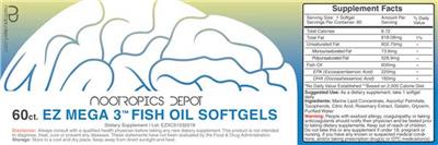 Photo of the Nootropics Depot EZ Mega 3 Fish Oil Softgels label