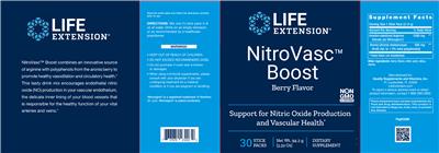 Photo of the Life Extension NitroVasc Boost Berry Flavor label
