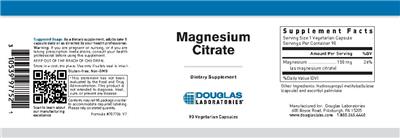 Photo of the Douglas Laboratories Magnesium Citrate label