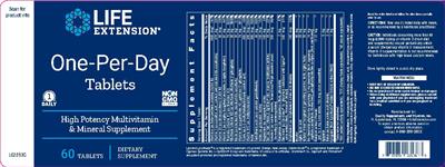 Photo of the Life Extension One-Per-Day Tablets label
