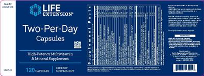 Photo of the Life Extension Two-Per-Day Capsules label