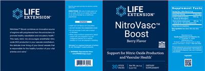 Photo of the Life Extension NitroVasc Boost Berry Flavor label
