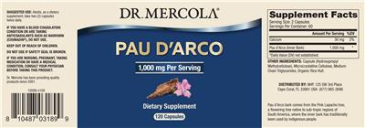 Photo of the Dr. Mercola Pau D'Arco 1,000 mg label
