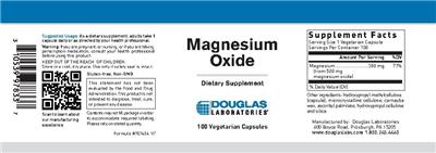 Photo of the Douglas Laboratories Magnesium Oxide label
