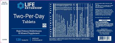 Photo of the Life Extension Two-Per-Day Tablets label