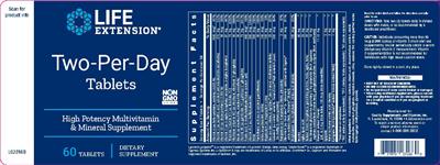 Photo of the Life Extension Two-Per-Day Tablets label