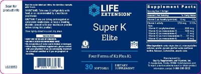 Photo of the Life Extension Super K Elite label