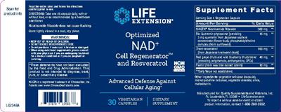 Photo of the Life Extension Optimized NAD+ Cell Regenerator and Resveratrol label
