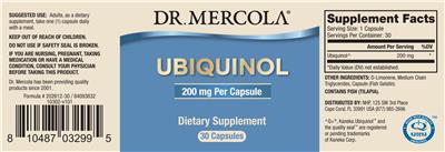 Photo of the Dr. Mercola Ubiquinol 200 mg label