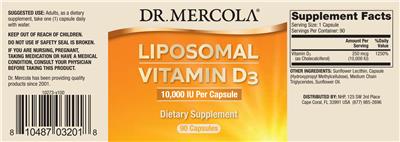 Photo of the Dr. Mercola Liposomal Vitamin D3 10,000 IU label
