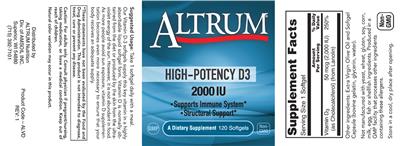 Photo of the Altrum High-Potency D3 2000 IU label