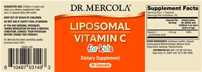 Photo of the Dr. Mercola Liposomal Vitamin C for Kids label