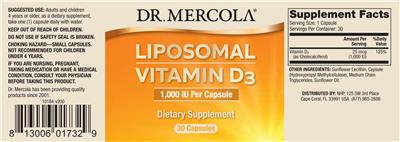 Photo of the Dr. Mercola Liposomal Vitamin D3 1,000 IU label