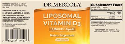 Photo of the Dr. Mercola Liposomal Vitamin D3 10,000 IU label