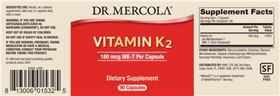 Photo of the Dr. Mercola Vitamin K2 180 mcg label