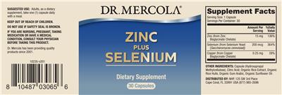 Photo of the Dr. Mercola Zinc plus Selenium label