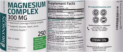 Photo of the Bronson Magnesium Complex 300 mg label