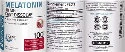 Photo of the Bronson Melatonin 10 mg Cherry Flavor label