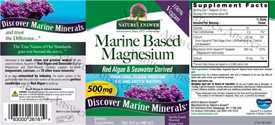 Photo of the Nature's Answer Marine Based Magnesium 500 mg Vanilla Cream Flavored label