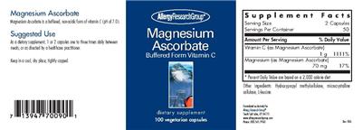 Photo of the Allergy Research Group Magnesium Ascorbate label