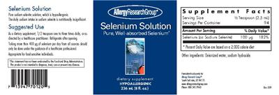 Photo of the Allergy Research Group Selenium Solution label