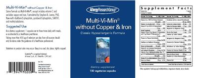 Photo of the Allergy Research Group Multi-Vi-Min without Copper & Iron label