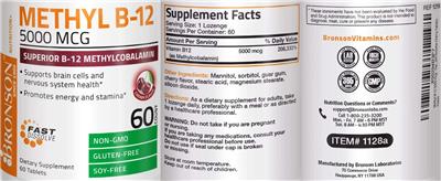 Photo of the Bronson Methyl B-12 5000 mcg Cherry Flavor label