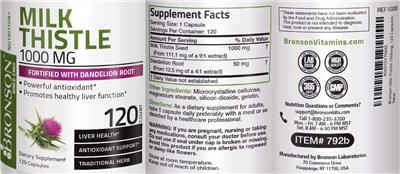 Photo of the Bronson Milk Thistle 1000 mg label