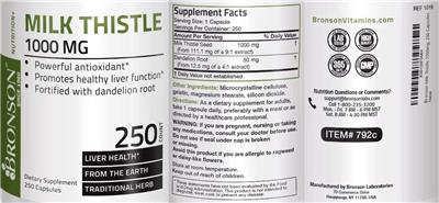 Photo of the Bronson Milk Thistle 1000 mg label