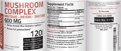 Photo of the Bronson Mushroom Complex 600 mg label