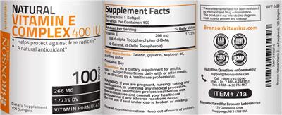 Photo of the Bronson Natural Vitamin E Complex label