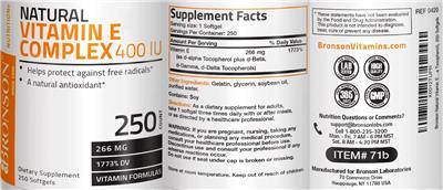 Photo of the Bronson Natural Vitamin E Complex label