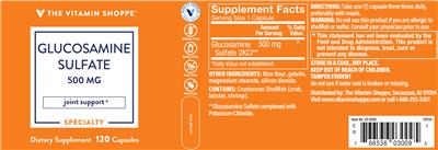 Photo of the The Vitamin Shoppe Glucosamine Sulfate 500 mg label