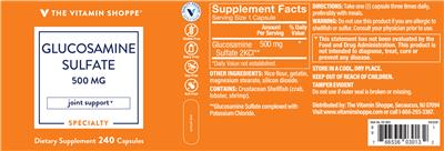 Photo of the The Vitamin Shoppe Glucosamine Sulfate 500 mg label