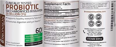 Label of Clinically Tested Probiotic Saccharomyces Boulardii 20 Billion CFU