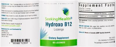 Photo of the Seeking Health Hydroxo B12 label