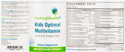 Photo of the Seeking Health Kids Optimal Multivitamin Iron-and Copper-Free label