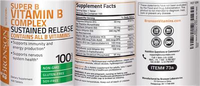 Photo of the Bronson Super B Vitamin B Complex Sustained Release label
