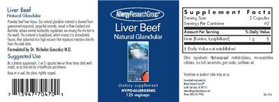 Photo of the Allergy Research Group Liver Beef Natural Glandular label