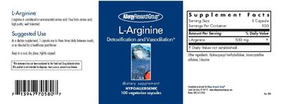 Photo of the Allergy Research Group L-Arginine label