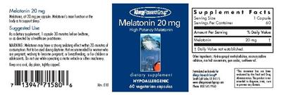 Photo of the Allergy Research Group Melatonin 20 mg label