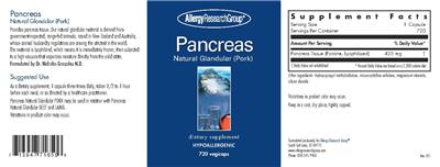 Photo of the Allergy Research Group Pancreas Natural Glandular (Pork) label