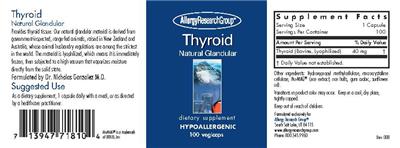Photo of the Allergy Research Group Thyroid Natural Glandular label