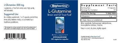 Photo of the Allergy Research Group L-Glutamine 500 mg label
