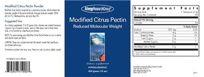 Photo of the Allergy Research Group Modified Citrus Pectin label
