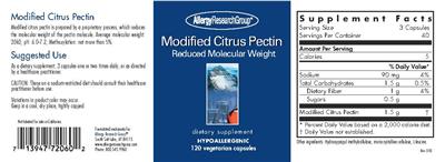 Photo of the Allergy Research Group Modified Citrus Pectin label