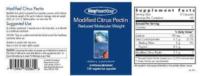 Photo of the Allergy Research Group Modified Citrus Pectin label