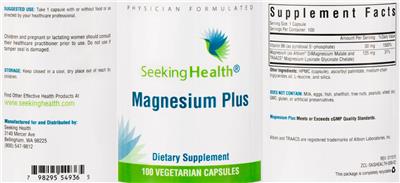 Photo of the Seeking Health Magnesium Plus label